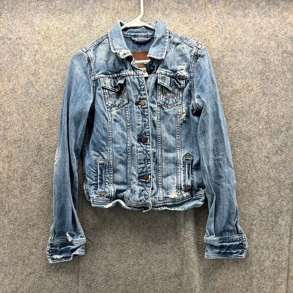 Abercrombie & Fitch Jean Jacket Women Medium Biker Blue Denim Vintage Casual